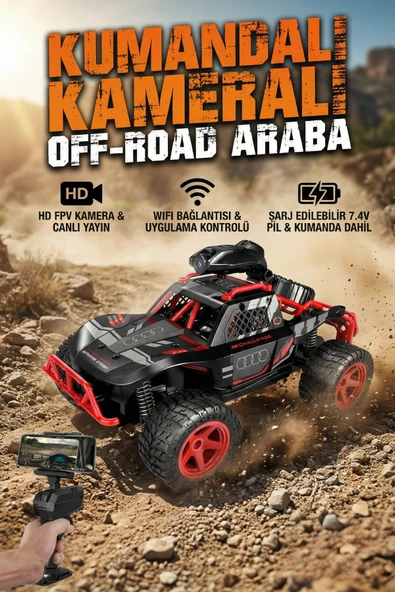 Wifi Kameralı Uzaktan Kumandalı Araba HD FPV Canlı Yayın Özellikli Şarjlı Off-Road Yarış Arabası ürün görseli 1
