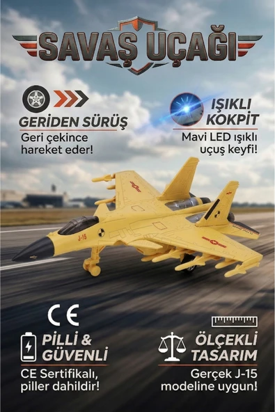 J-15 Savaş Uçağı Oyuncak Işıklı Çek Bırak Maket Jet 23 cm - Piller Dahil ürün görseli 1