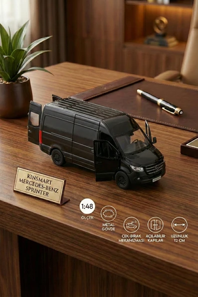 Kinsmart Mercedes-Benz Sprinter 1:48 Ölçek Metal Çek Bırak Oyuncak Minibüs - Siyah Model Araba ürün görseli 1