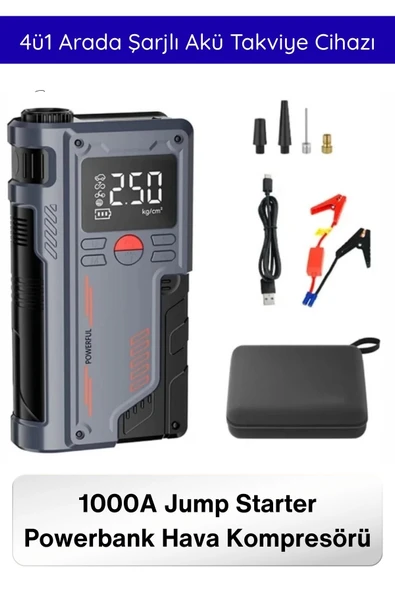 #Kompresör 1000A Jump Starter Powerbank Hava Kompresörü 4ü1 Arada Şarjlı Akü Takviye Cihazı 150 PSI Dijital Lastik Şişir ürün görseli 1
