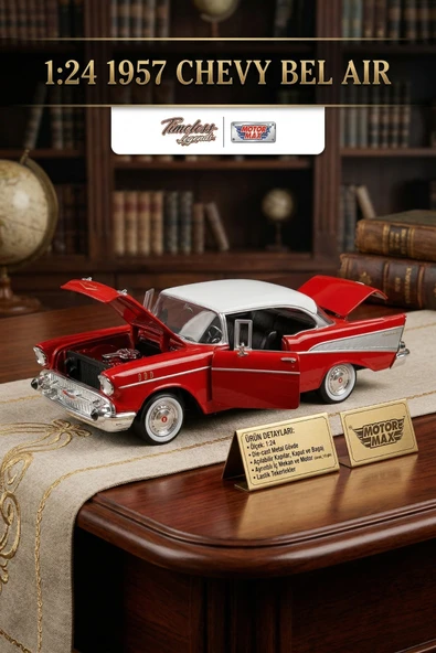 Motor Max 1:24 1957 Chevy Bel Air Yeşil Die-Cast Metal Klasik Model Araba Lisanslı ürün görseli 1