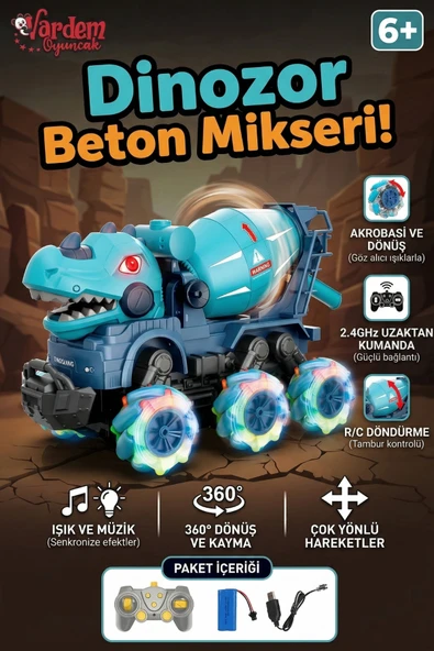 Vardem Oyuncak Uzaktan Kumandalı Işıklı Müzikli Şarjlı 360 Derece Dönen Dinozor İş Makineleri ürün görseli 1