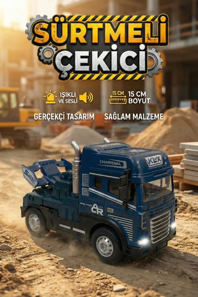 Işıklı Sesli Sürtmeli Çekici Kamyon Die-Cast Oyuncak Araba 15 cm ürün görseli 1