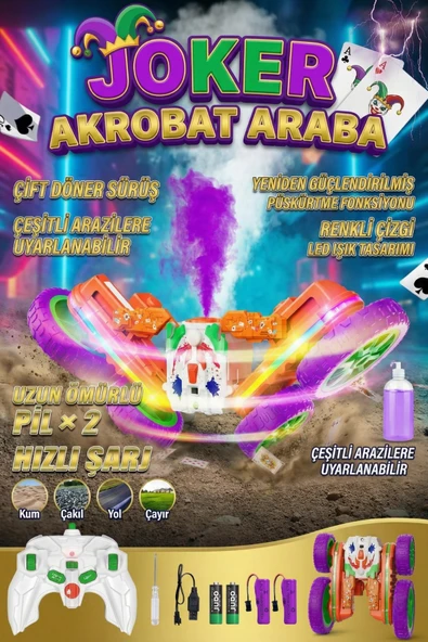Uzaktan Kumandalı Işıklı Akrobat Araba 360 Derece Takla Atan Duman Püskürten Şarjlı Oyuncak Araba ürün görseli 1