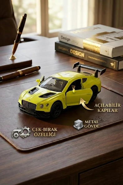 Diecast Bentley Continental GT3 Metal Çek Bırak Oyuncak Araba - Kapıları ve Bagajı Açılır 12cm ürün görseli 1