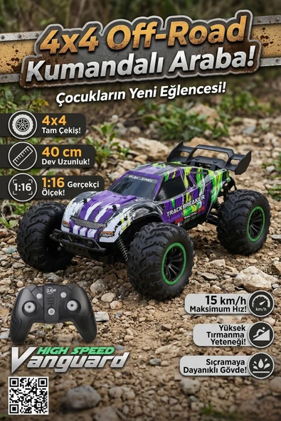 40 cm Dev Boy Uzaktan Kumandalı Araba 1:16 Ölçek Şarjlı Off-Road Arazi Aracı ürün görseli 1