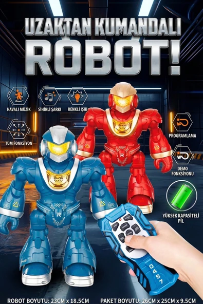 Uzaktan Kumandalı Akıllı Robot Oyuncak - Işıklı, Müzikli, Dans Eden Programlanabilir, 23cm ürün görseli 1