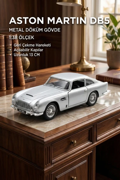 Aston Martin DB5 1:38 Ölçek Metal Çek Bırak Model Araba - Açılabilir Kapılar (13 cm) ürün görseli 1