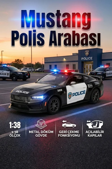 Polis Arabası Metal Çek Bırak Oyuncak Araba 1:38 Ölçek Kapıları Açılan Model Araç ürün görseli 1