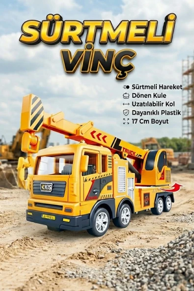 Oyuncak Vinç Sarı İnşaat Aracı Sürtmeli Hareketli Kule ve Uzayan Kol 17 Cm İş Makinesi ürün görseli 1