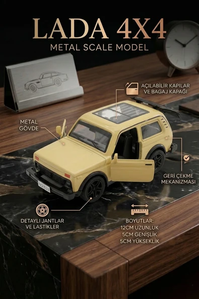 Lada Niva 4x4 Metal Çek Bırak Oyuncak Araba Açılabilir Kapılı Diecast Model Araç 12 cm ürün görseli 1