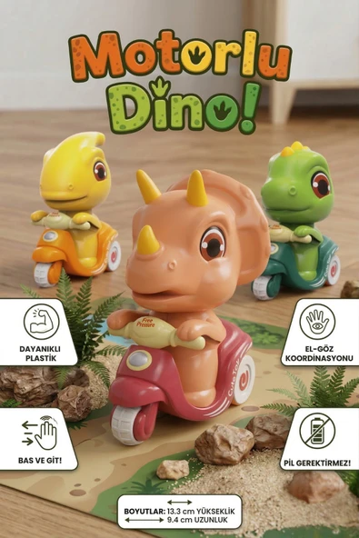 Bas-Git Sürtmeli Dinozor Motosiklet Oyuncak - Eğitici Ve Eğlenceli Dino Figürlü Araba (Pilsiz) ürün görseli 1