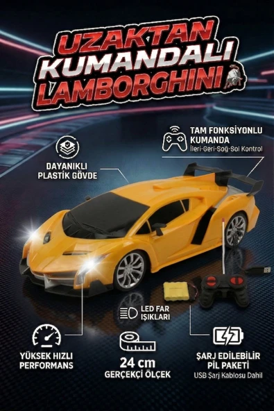Uzaktan Kumandalı Şarjlı Araba 24 cm Işıklı Ferrari & Lamborghini Model Full Fonksiyonlu Oyuncak ürün görseli 1