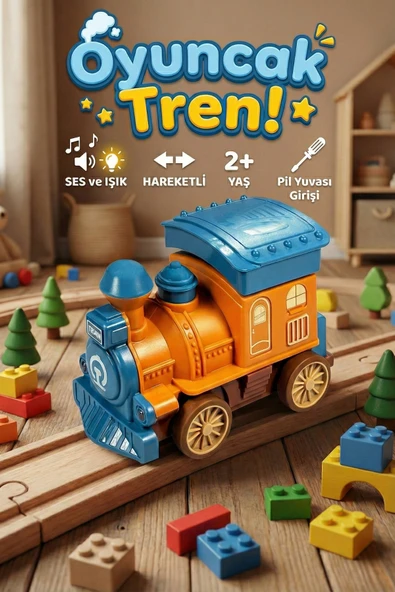 Sesli ve Işıklı Bas Bırak Oyuncak Tren Hareketli Eğitici Lokomotif 2+ Yaş ürün görseli 1