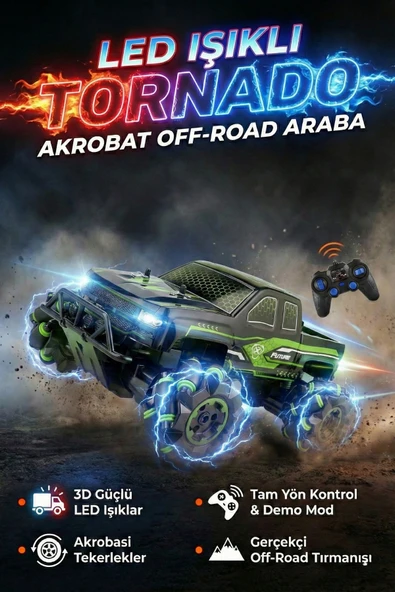 Tornado Uzaktan Kumandalı Işıklı Drift Arabası 4x4 Akrobat Off-Road Jeep 2.4Ghz Şarjlı Araba ürün görseli 1