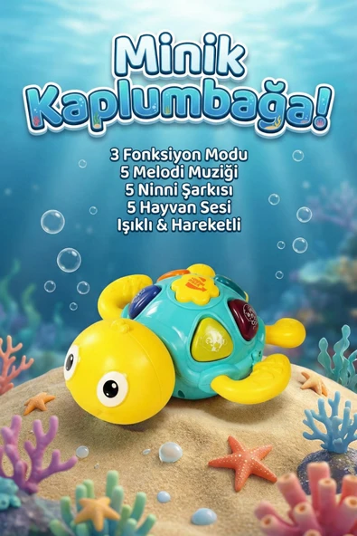 Eğitici Işıklı ve Müzikli Hareketli Minik Kaplumbağa Bebek Oyuncağı Mavi Sarı ürün görseli 1
