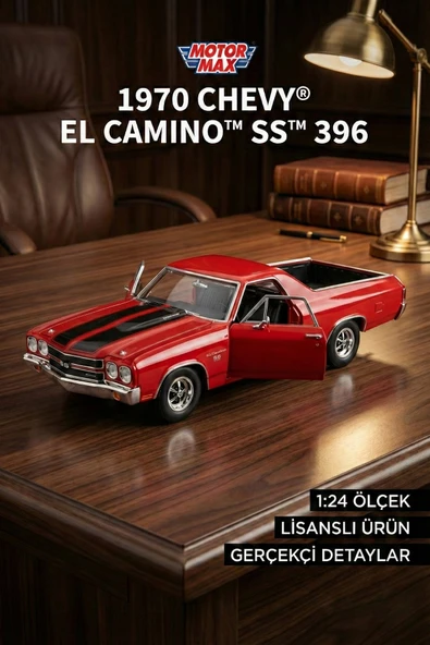 Motor Max 1:24 1970 Chevy El Camino SS 396 Model Araba - Kırmızı Metal Diecast Koleksiyon ürün görseli 1