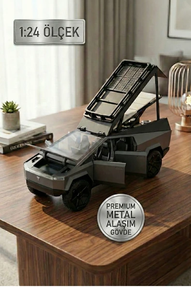 1:24 Metal Cybertruck Kamp Karavan Modelli Çek Bırak Oyuncak Araba - Sesli Işıklı Diecast Model ürün görseli 1