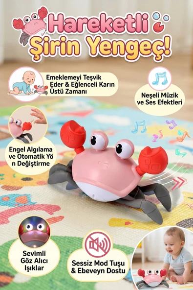 Sensörlü Sesli ve Işıklı Kaçan Emekleyen Yengeç Eğitici Bebek Oyuncağı - Sessiz Mod Özellikli ürün görseli 1