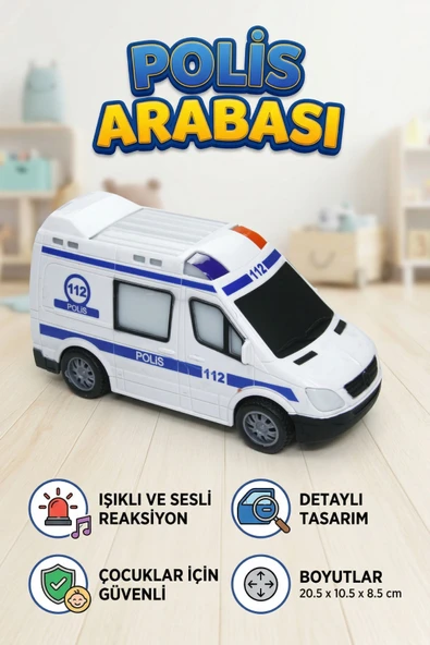 Polis Arabası Oyuncak Minibüs - Işıklı Sesli Kurtarma Serisi 112 Araçları - Eğitici Çocuk Oyuncak ürün görseli 1