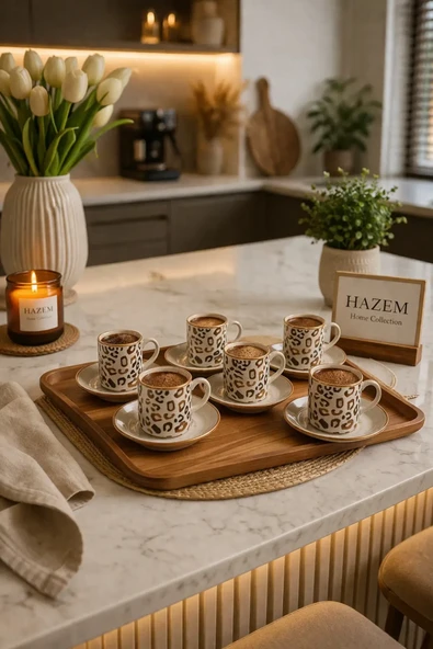 Seramik Trend Kahve Fincan Takımı Leopar Desenli 6 Kişilik Özel Tasarım Modern Lüx ürün görseli 1