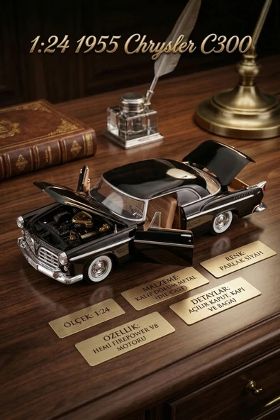 Motor Max 1:24 1955 Chrysler C300 Siyah Die-cast Model Araba - Açılır Kapı, Kaput ve Bagaj ürün görseli 1