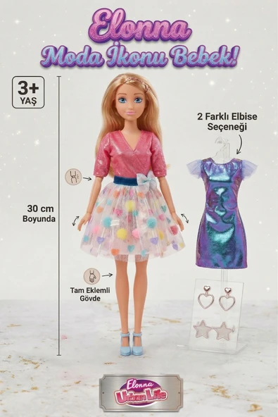 Elonna Urban Life Tam Eklemli Oyuncak Bebek 30 cm - 2 Farklı Kıyafetli ve Aksesuarlı Moda İkonu ürün görseli 1