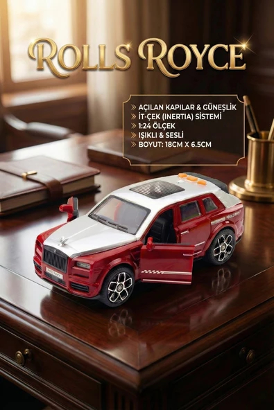 Rolls Royce Tarzı Lüks Makam Aracı Kırmızı - Sesli Işıklı Kapıları Açılan Sürtmeli Oyuncak Araba ürün görseli 1