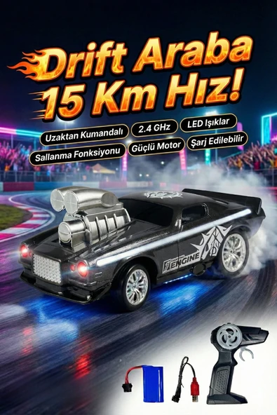 Uzaktan Kumandalı Drift Arabası RC Araba Işıklı Şarjlı 15 km/h Hızlı Oyuncak Araba ürün görseli 1