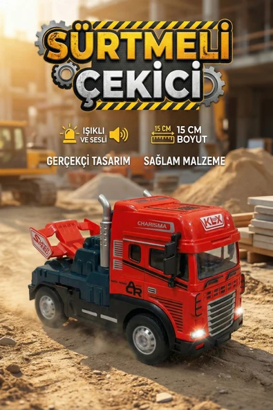 Işıklı Sesli Sürtmeli Çekici Kamyon Die-Cast Oyuncak Araba 15 cm ürün görseli 1