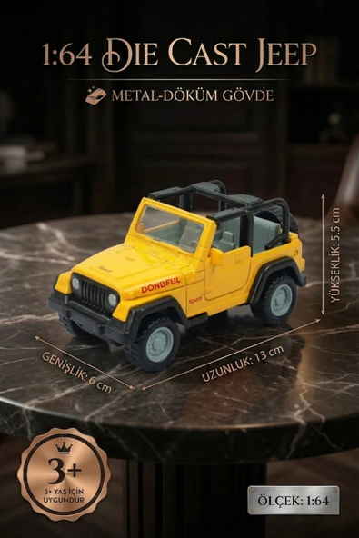 1:64 Ölçek Metal Döküm Sarı Jeep Oyuncak Araba - Off-Road Arazi Aracı Die-Cast Model ürün görseli 1
