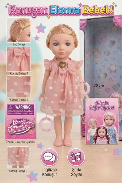 Elonna İngilizce Konuşan ve Şarkı Söyleyen Oyuncak Bebek 30 cm ürün görseli 1
