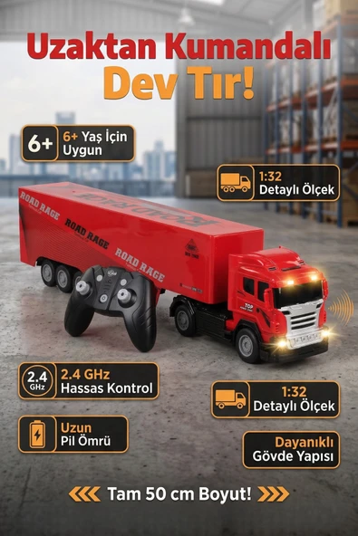 Uzaktan Kumandalı Dev Tır 50 cm Büyük Boy Oyuncak Kamyon 1:32 Ölçek ürün görseli 1