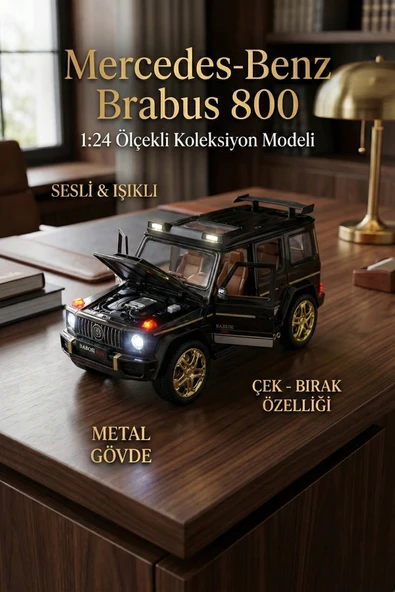 Mercedes Brabus G800 1:24 Metal Model Araba - Sesli Işıklı, Çek Bırak, Açılan Kapılar - Siyah ürün görseli 1