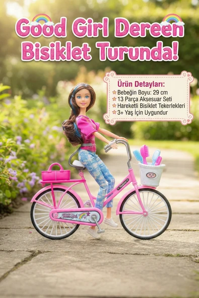 Good Girl Dereen Hareketli Bisikletli Bebek Seti 29cm - 13 Parça Aksesuarlı Oyuncak - 3+ Yaş ürün görseli 1