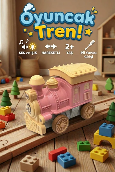 Sesli ve Işıklı Bas Bırak Oyuncak Tren Hareketli Eğitici Lokomotif 2+ Yaş ürün görseli 1