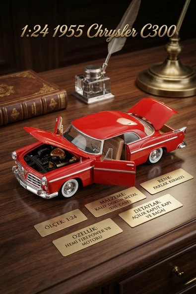 Motor Max 1:24 1955 Chrysler C300 Kırmızı Die-cast Model Araba - Açılır Kapı, Kaput ve Bagaj ürün görseli 1