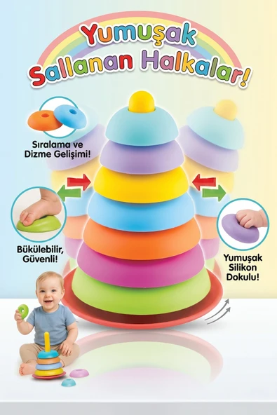 Yumuşak Sallanan Halkalar Eğitici Kule Dizme Bebek Oyuncağı Bükülebilir 12+ Ay ürün görseli 1