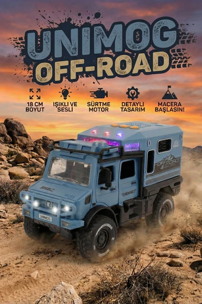 Işıklı ve Sesli Unimog Tarzı Off-Road Karavan Jeep - 18 CM Sürtmeli Safari Kamp Aracı ürün görseli 1