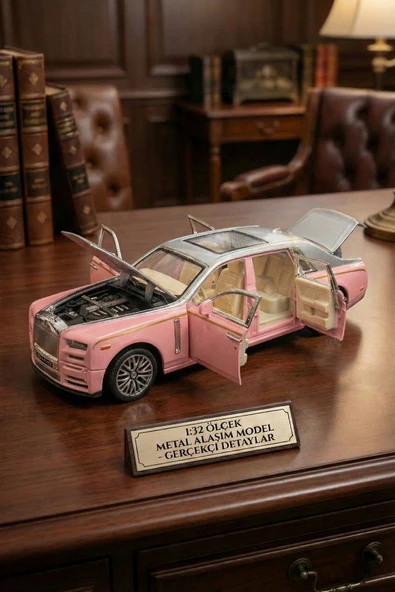 Rolls Royce Phantom 1:32 Ölçek Metal Model Araba - Pembe, Sesli ve Işıklı, Kapıları Açılan (18 cm) ürün görseli 1
