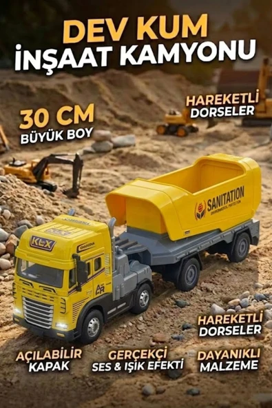 Oyuncak Büyük Boy Dev Hafriyat Kamyonu - Sesli Işıklı Hareketli Damperli İnşaat Tırı (30 cm) ürün görseli 1