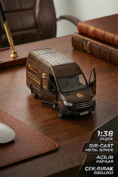 Kinsmart Mercedes Benz Sprinter Ups Kargo Aracı Metal Model Araba Çek Bırak (12 cm) ürün görseli 1