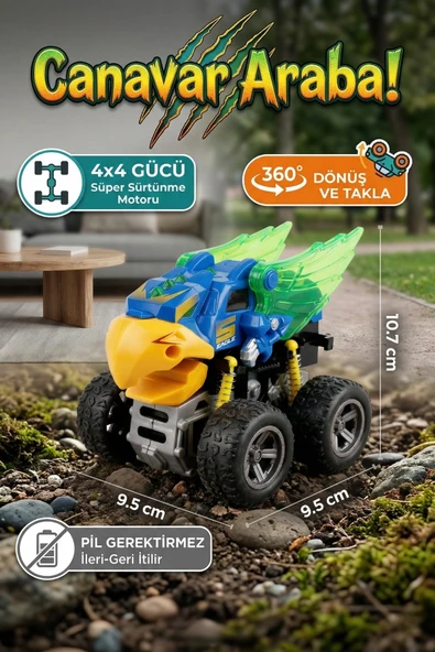 Kartal Temalı Canavar Araba Seti - 360 Derece Takla Atan Atalet Motorlu Monster Truck Oyuncak ürün görseli 1