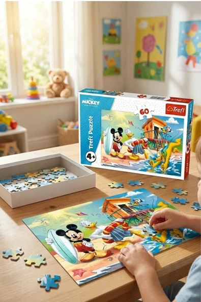 Trefl Mickey Mouse ve Arkadaşları Plaj Eğlencesi Puzzle 60 Parça - 4 Yaş Üstü Eğitici Çocuk Yapboz ürün görseli 1