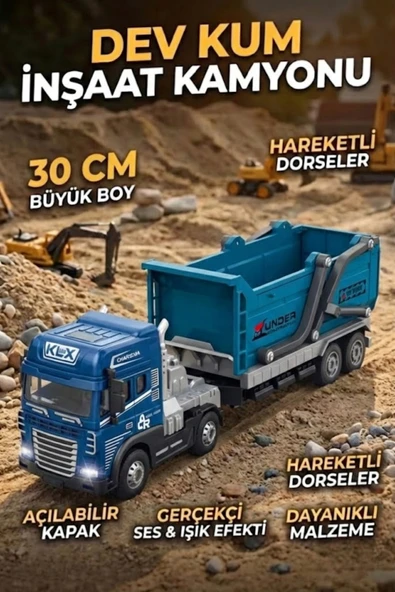 30 Cm Metal Kafa Sesli Işıklı İnşaat Kamyonu Oyuncak Tır - Hareketli Damperli Hafriyat Aracı ürün görseli 1