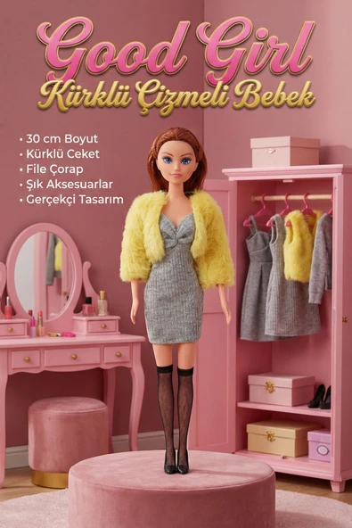 Good Girl 30 Cm Kürklü Ceketli ve Çizmeli Moda Bebeği - Şık Aksesuarlı Manken Oyuncak Bebek ürün görseli 1