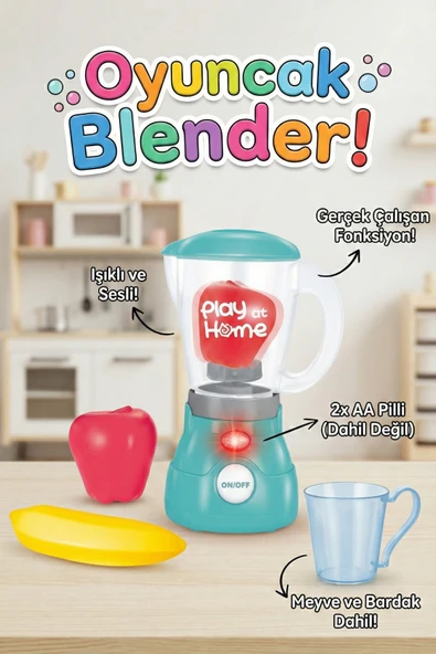 Sesli Işıklı Gerçek Fonksiyonlu Oyuncak Blender Seti Meyve ve Bardak Aksesuarlı ürün görseli 1