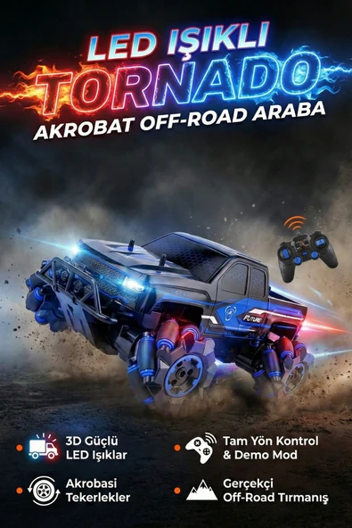 Tornado Uzaktan Kumandalı Işıklı Drift Arabası 4x4 Akrobat Off-Road Jeep 2.4Ghz Şarjlı Araba ürün görseli 1