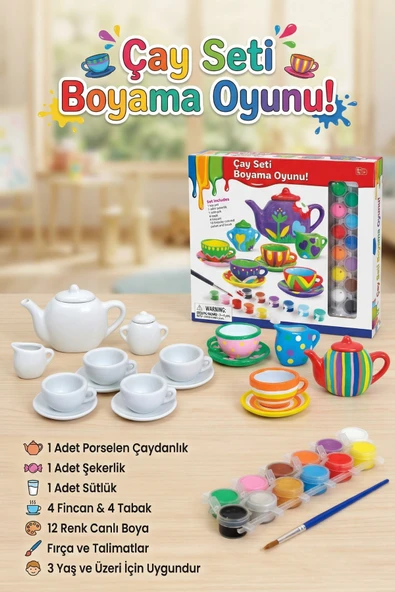 Boyanabilir Porselen Çay Seti 13 Parça - Kendin Yap (DIY) Çocuk Etkinlik ve Boyama Oyunu ürün görseli 1