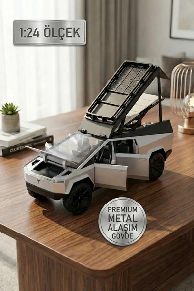 1:24 Metal Cybertruck Kamp Karavan Modelli Çek Bırak Oyuncak Araba - Sesli Işıklı Diecast Model ürün görseli 1